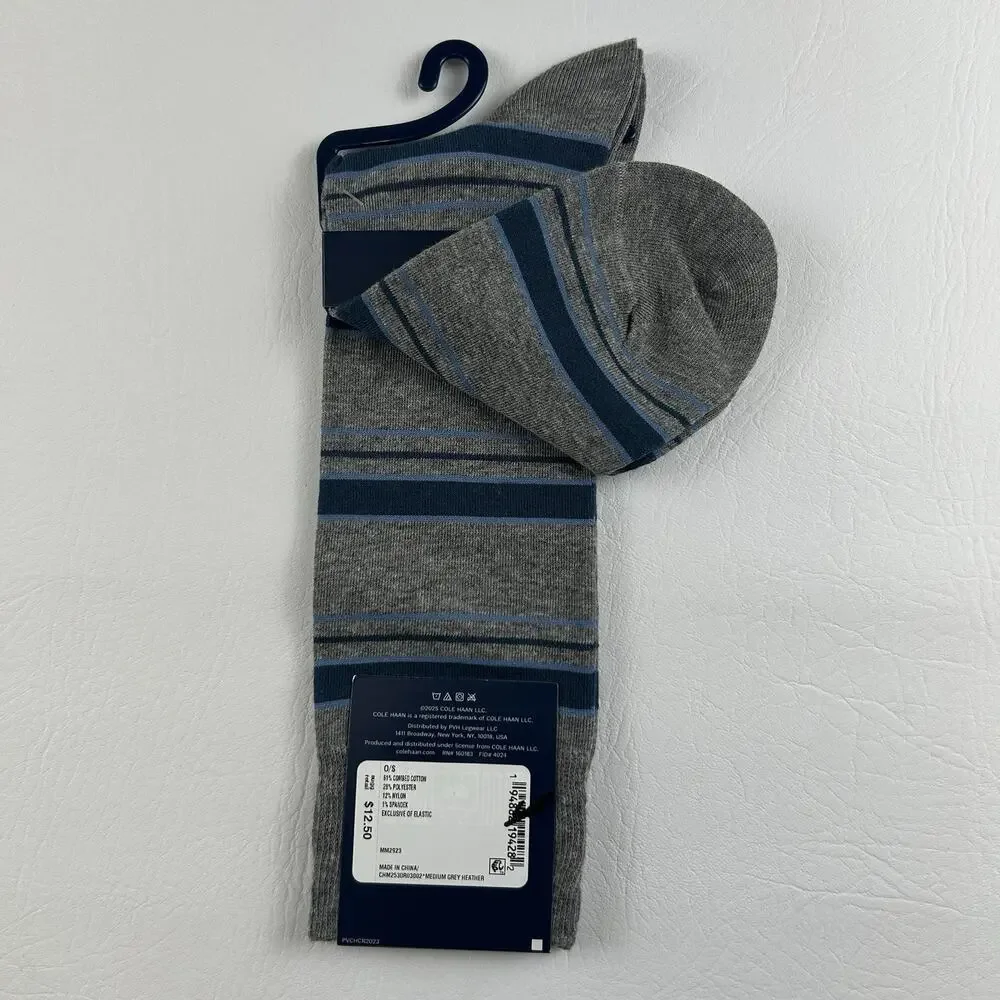 Cole Haan Men’s Gray Blue Stripe Dress Crew Socks Comfort Stretch Size 7-12 NWT